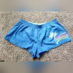 No Boundaries shorts/bathing suit cover, Juniors size L. Blue with Hawaii print.